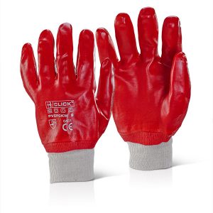 red pvc knitted wrist gloves